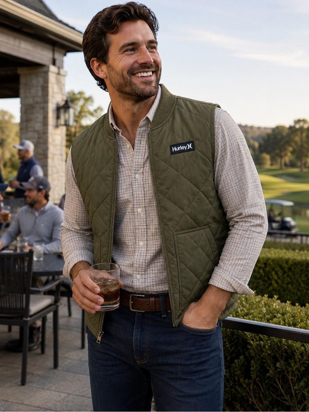 Hurley Men's Quilted Olive Vest Size M Like New